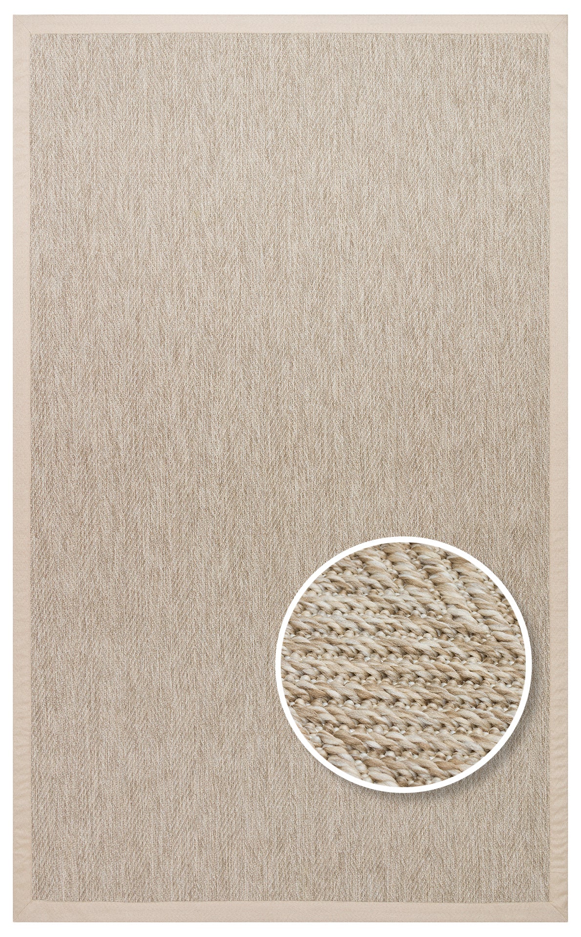 Krem Kumaş Bordürlü Balık Sırtı Desenli Bej Sisal Halı - El Yapımı, Dayanıklı, Modern Tasarım - ZHR_2704_L.Beige_BRD_Beige