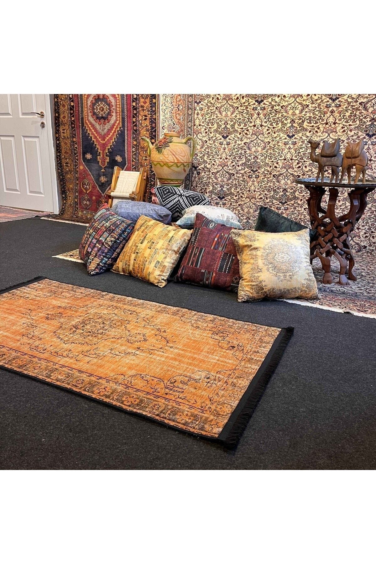 Yumuşak Dokulu Bambu Soft Kilim - Vintage Saçaklı Dijital Baskı HV-SK-919