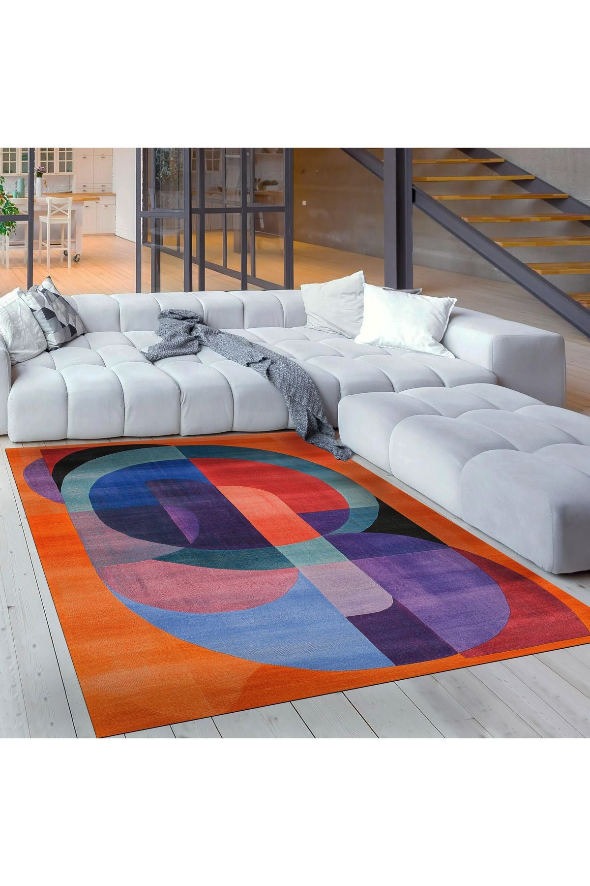 Turuncu Soyut Desen Çok Renkli Modern Salon Halısı Mutfak Halısı Dekoratif Halı Halı Vagonu 220