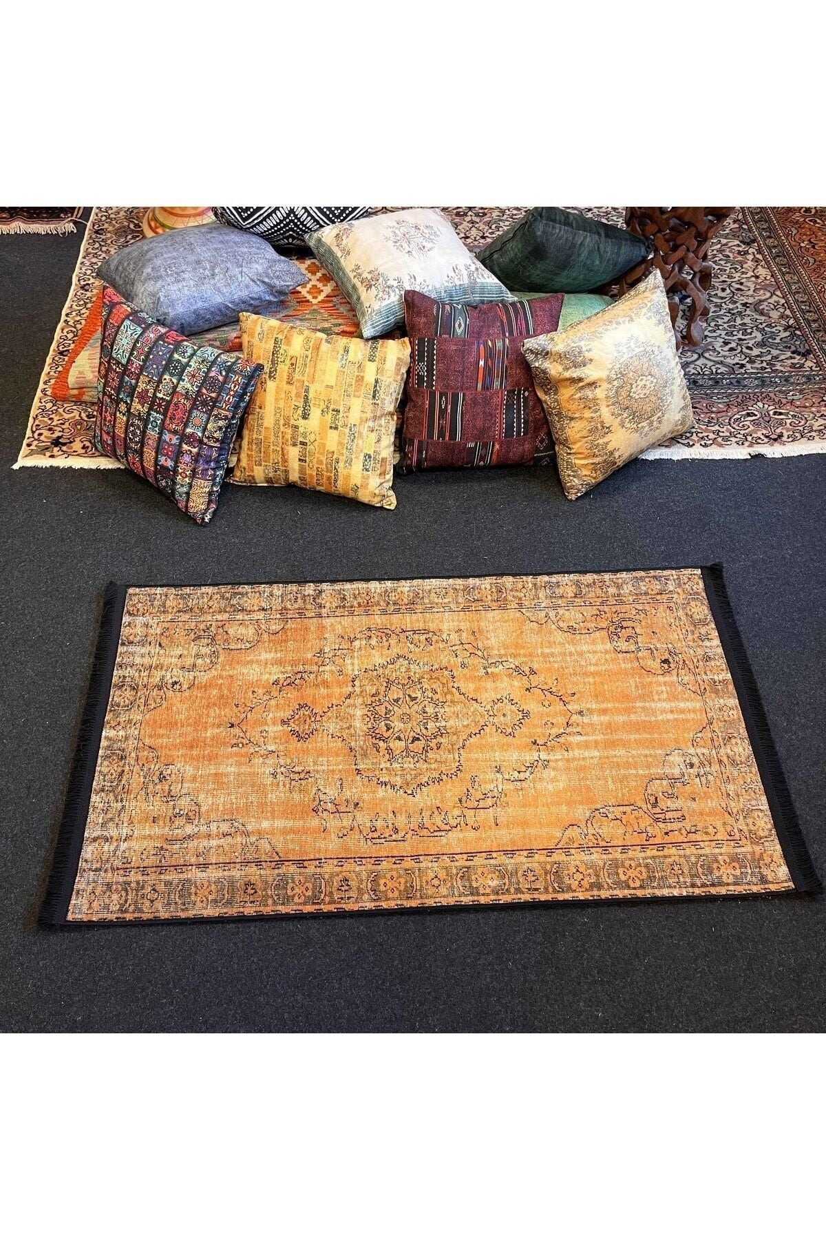 Yumuşak Dokulu Bambu Soft Kilim - Vintage Saçaklı Dijital Baskı HV-SK-919