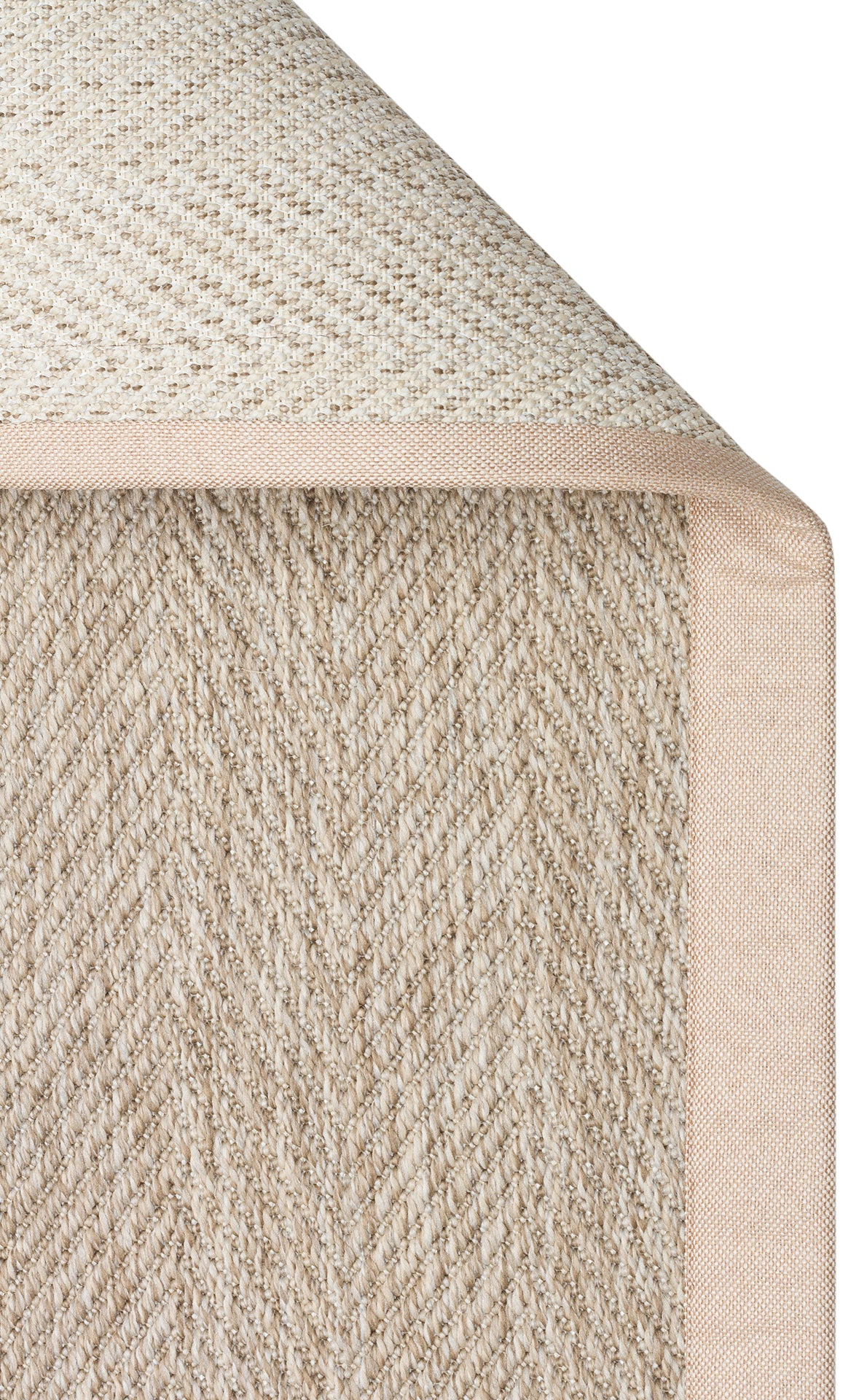 Krem Kumaş Bordürlü Balık Sırtı Desenli Bej Sisal Halı - El Yapımı, Dayanıklı, Modern Tasarım - ZHR_2704_L.Beige_BRD_Beige