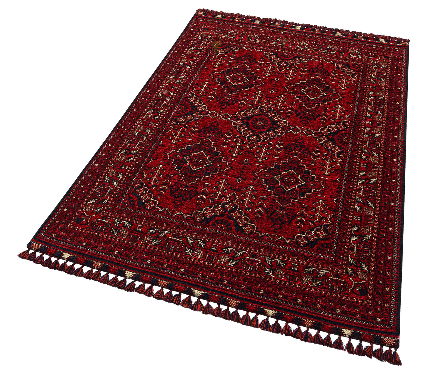 Buharı Bhr 05 Kırmızı Afgan Halı, Yağcıbedir Deseni ile Evinizde Zarif Bir Dokunuş Katar.