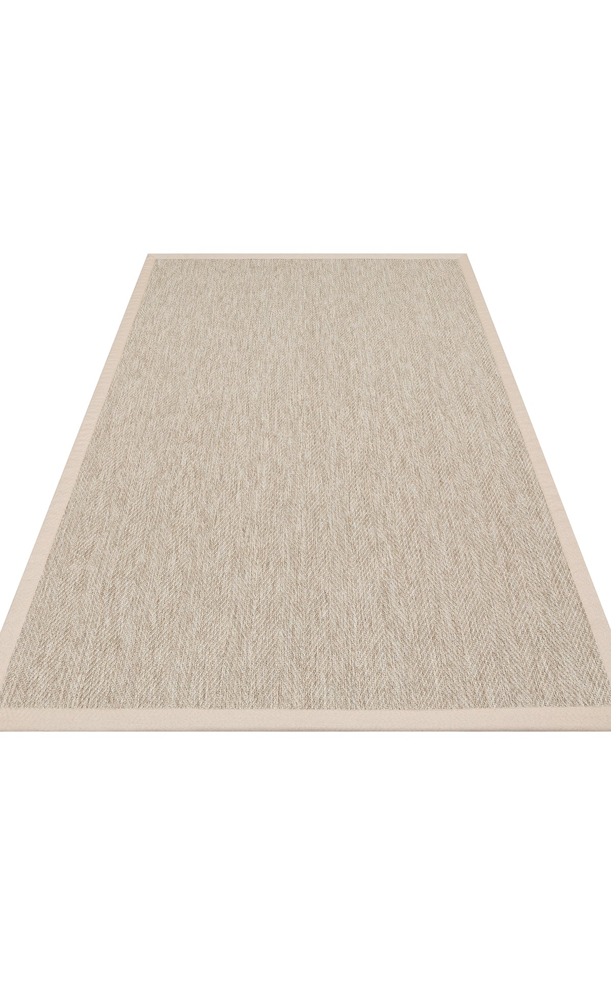 Krem Kumaş Bordürlü Balık Sırtı Desenli Bej Sisal Halı - El Yapımı, Dayanıklı, Modern Tasarım - ZHR_2704_L.Beige_BRD_Beige