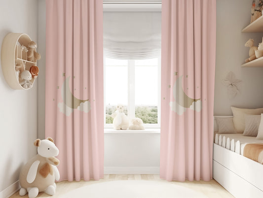 Halı Vagonu HV323 Ay Yıldız Bulutlar Desen Çocuk Odası Kadife Kumaş Fon Perde, çocuk odası decor için ideal ve şık seçenek.