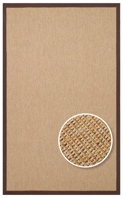 Çikolata Kahve Kumaş Bordürlü Bej Sisal Halı - El Yapımı, Dayanıklı, Modern Tasarım - ZHR_2702_Gold_BRD_Brown_Mix