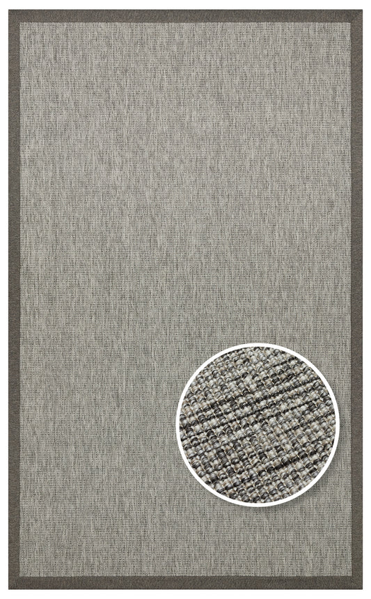 Kırçıllı Gri Kumaş Bordürlü Sisal Halı - El Yapımı, Dayanıklı, Modern Tasarım - ZHR_2705_Grey_BRD_Dark_Mix