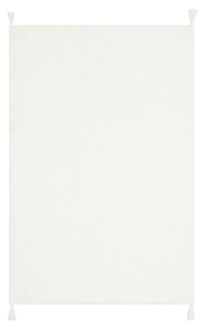 COTTON BOON CBN PLAIN WHITE yıkanabilir kaymaz tabanlı doğal pamuk bebek halısı, beyaz rengiyle mekanınıza zarif bir dokunuş katıyor.