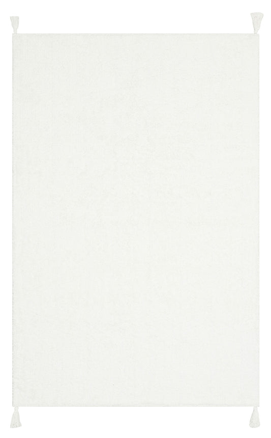 COTTON BOON CBN PLAIN WHITE yıkanabilir kaymaz tabanlı doğal pamuk bebek halısı, beyaz rengiyle mekanınıza zarif bir dokunuş katıyor.