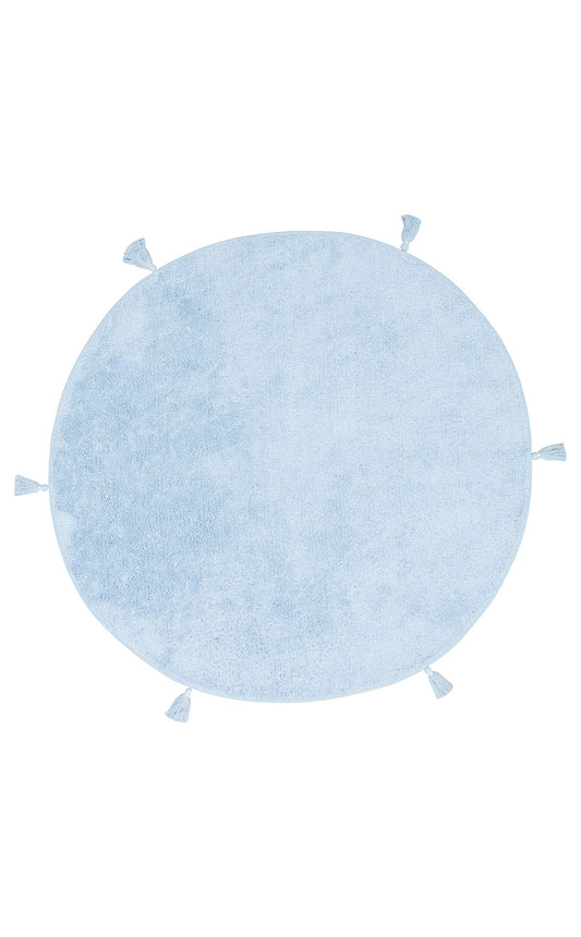 COTTON BOON CBN PLAIN BLUE Yıkanabilir Kaymaz Tabanlı Naturel Pamuk Bebek Halısı mavi rengiyle dikkat çekiyor.