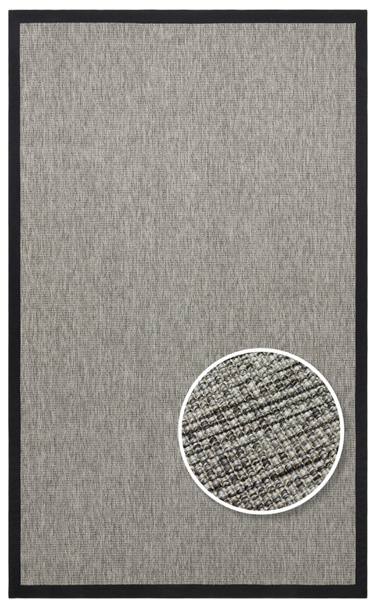Siyah Kumaş Bordürlü Gri Sisal Halı - El Yapımı, Dayanıklı, Modern Tasarım - ZHR_2705_Grey_BRD_Black