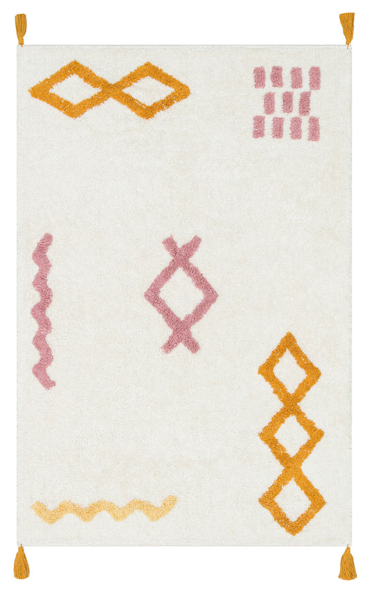 COTTON BOON XW CBN 04 MULTY XW yıkanabilir kaymaz tabanlı naturel pamuk bebek halısı close-up görünümü