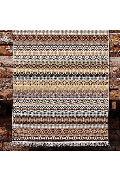 Cotton Kilim 3622 Etnik Geleneksel Motifler Modern Dekoratif Saçaklı Yıkanabilen Dokuma Kilim