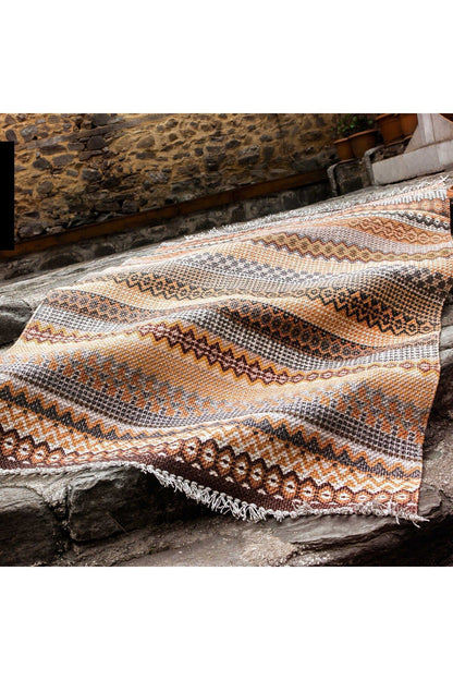 Cotton Kilim 3622 Etnik Geleneksel Motifler Modern Dekoratif Saçaklı Yıkanabilen Dokuma Kilim