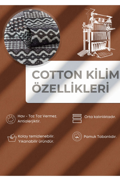 Cotton Kilim 78 Mavi ve beyaz Tonlarında Etnik Bohem Stil Pamuk Taban