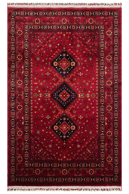 Nostaljı 961 Red Afgan/yağcıbedir Desenli El Emeği Ile Özel Tezgahlarda Üretilen Bambu Uşak Halısı