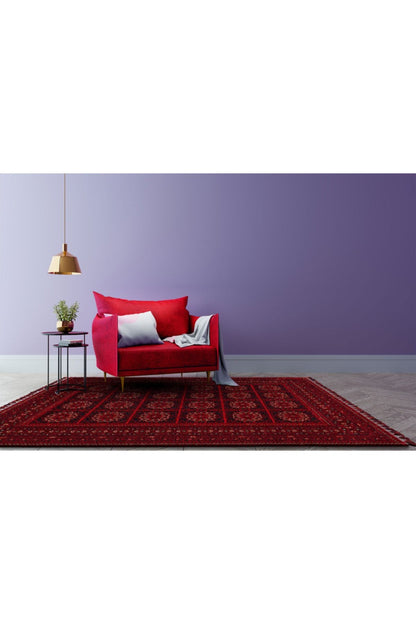 Buharı Bhr 03 Red Afgan / Yağcıbedir Desenli Hav Toz Vermez Yıkanabilir Kaymaz Ince Dokuma Halı