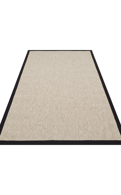 Siyah Kumaş Bordürlü Bej Sisal Halı - El Yapımı, Dayanıklı, Modern Tasarım - ZHR_2703_L.Beige_BRD_Black