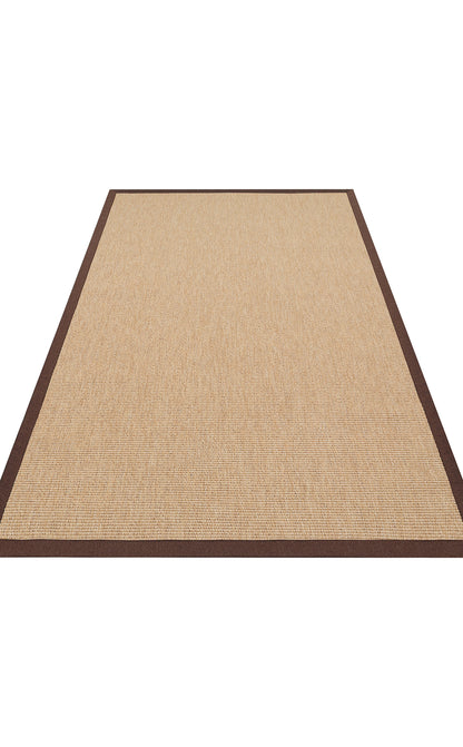 Çikolata Kahve Kumaş Bordürlü Bej Sisal Halı - El Yapımı, Dayanıklı, Modern Tasarım - ZHR_2702_Gold_BRD_Brown_Mix