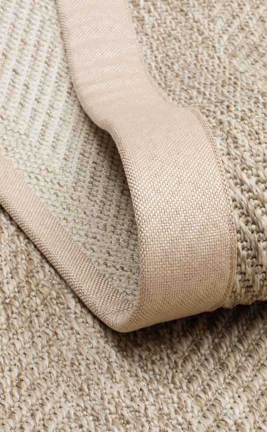 Krem Kumaş Bordürlü Balık Sırtı Desenli Bej Sisal Halı - El Yapımı, Dayanıklı, Modern Tasarım - ZHR_2704_L.Beige_BRD_Beige