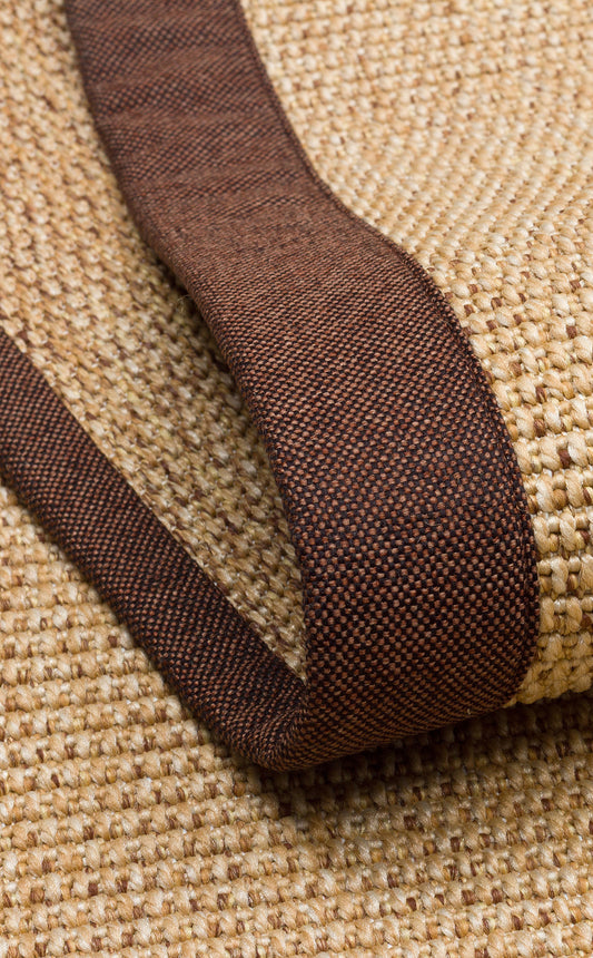 Çikolata Kahve Kumaş Bordürlü Bej Sisal Halı - El Yapımı, Dayanıklı, Modern Tasarım - ZHR_2702_Gold_BRD_Brown_Mix