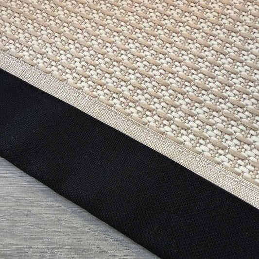 Siyah Krem Çift Kumaş Çerçeveli Krem Sisal Halı - El Yapımı, Dayanıklı, Modern Tasarım - HVSB08