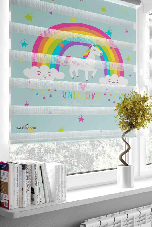 HV336M Unicorn Su Yeşili Çocuk Odası Kadife Kumaş Tek Kanat Fon Perde